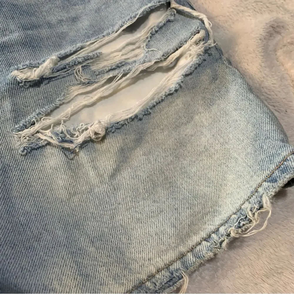 American Eagle Outfitters women's size 12 L Light Blue Distressed Jean Shorts